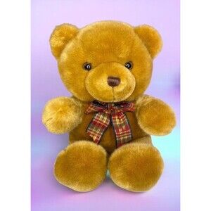 Aurora A & A Teddy Bear Plush Brown Yarn Nose With Bow Vintage Soft Toy